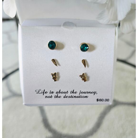 Khols Swarovski Stud Earrings Set Wings Owl New - Picture 3 of 4